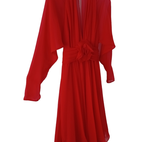 Vintage Farinae Red Rose Dress - Picture 6 of 14